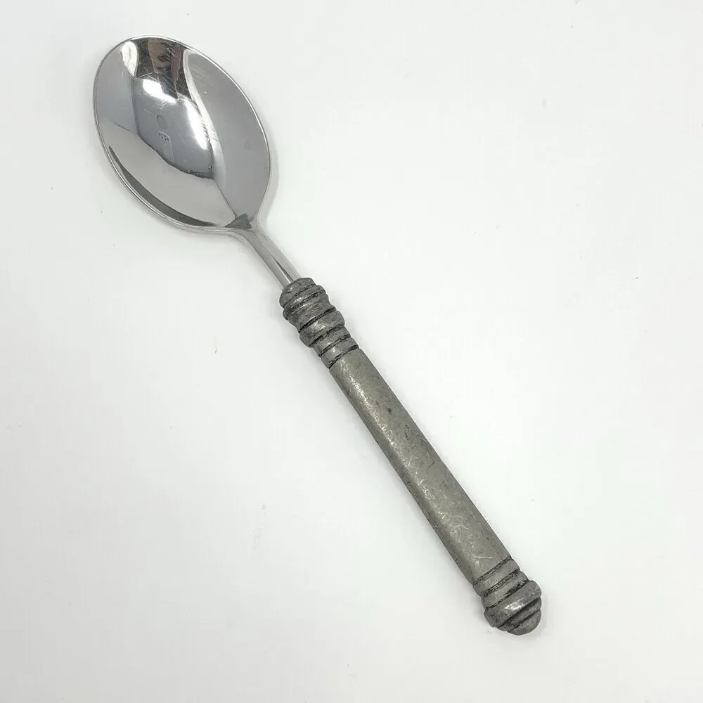 Pottery Barn 70% PEWTER Banded Handle & 18/8 Stainless Teaspoon 7 3/8”